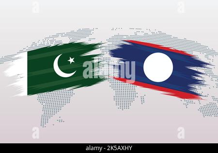 Pakistan VS LAOS flags. Islamic Republic of Pakistan VS LAOS flags, isolated on grey world map background. Vector illustration. Stock Vector