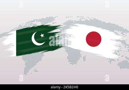 Pakistan VS B flags. Islamic Republic of Pakistan VS B flags, isolated on grey world map background. Vector illustration. Stock Vector