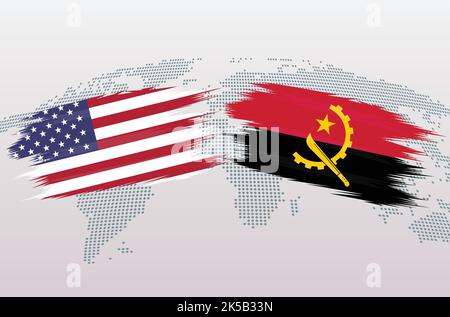 USA VS Angola flags. The United States of America VS Angola flags, isolated on grey world map background. Vector illustration. Stock Vector