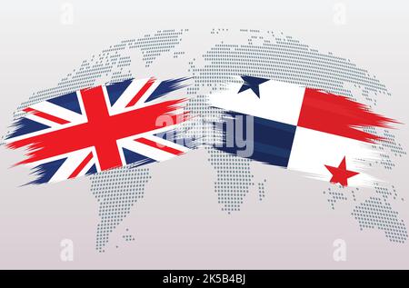 UK Great Britain and Panama flags. The United Kingdom vs Panama flags, isolated on grey world map background. Vector illustration. Stock Vector