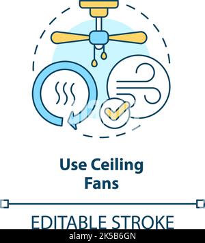 Using ceiling fans benefits concept icon Stock Vector