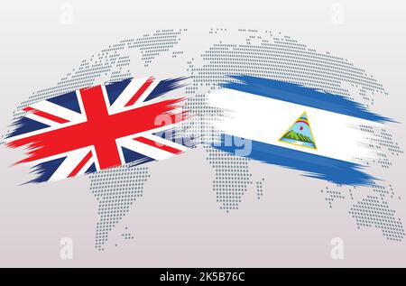 UK Great Britain and Nigeria flags. The United Kingdom VS Nigerian flags, isolated on grey world map background. Vector illustration. Stock Vector