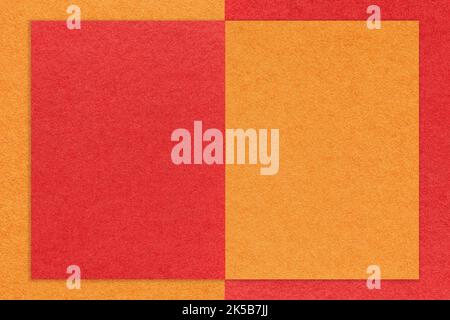 Texture of bright orange and red paper background with geometric shape and pattern, macro. Structure of craft scarlet cardboard with frame. Felt abstr Stock Photo