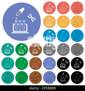 DNA experiment multi colored flat icons on round backgrounds. Included white, light and dark icon variations for hover and active status effects, and Stock Vector