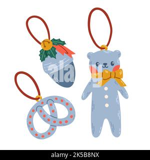 Christmas decorations toys set flat design vector isolated on white background eps10 Stock Vector