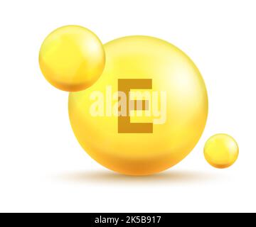 Vitamin golden capsules. Realistic 3d gold bubbles. Vector multivitamin pills Stock Vector