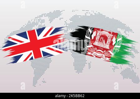 UK Great Britain and Afghanistan flags. The United Kingdom and Afghanistani flags, isolated on grey world map background. Vector illustration. Stock Vector