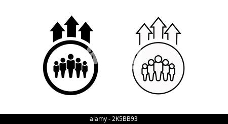 Team growth icon vector, development sign, popularity symbol. Career growth of the company icon. Career success, arrows up. Performance indicator, emp Stock Vector