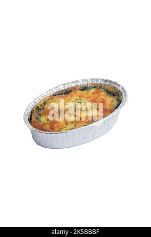 Baked Spinach with Cheese delicious Italian food cuisine on white background isolated clipping path Stock Photo