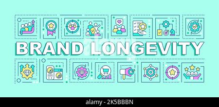 Brand longevity word concepts turquoise banner Stock Vector