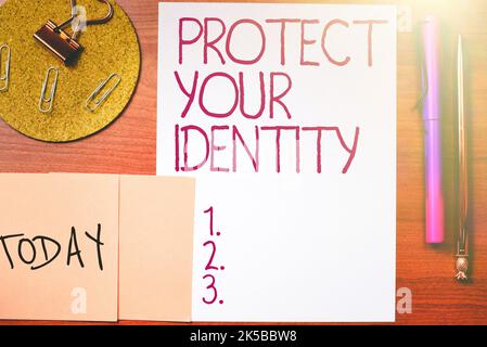 Hand writing sign Protect Your Identity. Word Written on secure from data breach and information security Stock Photo