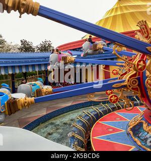 Orlando, FL USA - December 21, 2019:  Dumbo the flying elephant ride at Magic Kingdom in Disney World Orlando, Florida. Stock Photo