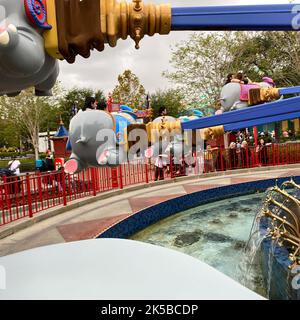 Orlando, FL USA - December 21, 2019:  Dumbo the flying elephant ride at Magic Kingdom in Disney World Orlando, Florida. Stock Photo