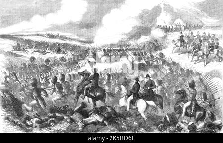 'The Battle of Alma: Charge of the Grenadier Guards and of The Highlanders, Under the Duke of Cambridge and Sir Colin Campbell', 1854. From &quot;Cassell's Illustrated Family Paper; London Weekly 31 Dec 1853 to 30 Dec 1854&quot;. Stock Photo