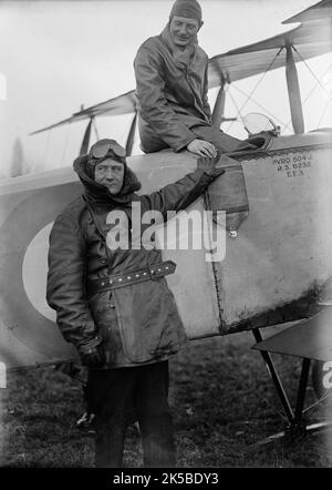 Allied Aircraft - Demonstration At Polo Grounds; Col. Charles E. Lee, British Aviator, with Avro Training Plane Designed By A.V. Roe of England, 1917. Colonel Lee (right) with US senator Harry Stewart New who in August 1919 introduced legislation proposing an independent United States Air Force. Stock Photo