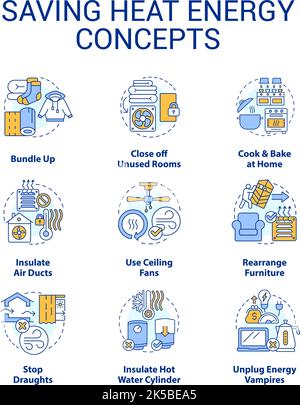 Saving heat energy concept icons set Stock Vector