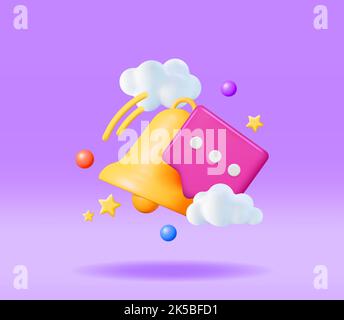 3D Notification Popup with Bell Icon. Stock Vector