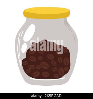 Transparent glass jar with instant coffee. Vector illustration. Packaging collection Stock Vector