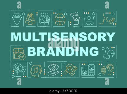 Multi sensory advertising strategy word concepts dark green banner Stock Vector