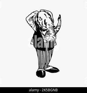 Elephant in suit collage element, drawing illustration vector. Stock Vector