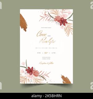 watercolor boho wedding invitation vector design illustration Stock Vector