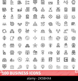 100 business icons set. Outline illustration of 100 business icons vector set isolated on white background Stock Vector