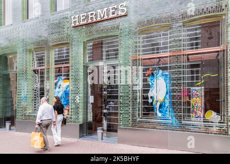 Fashion house Hermès in the P.C.Hooftstraat in Amsterdam, the most luxurious shopping street in the Netherlands. Stock Photo