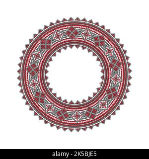 Round frame with ethnic geometric pattern on a white background. Stock Vector
