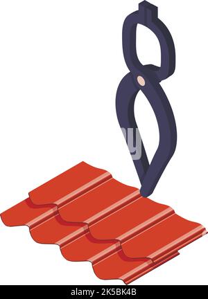 Roofing equipment icon isometric vector. Brown corrugated tile and tongs icon. Roofing work, roof repair, construction Stock Vector