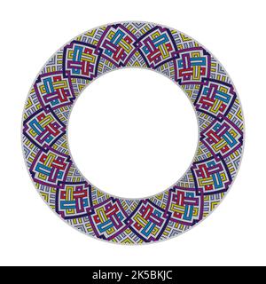 Round frame with multicolored geometric pattern on a white background. Stock Vector