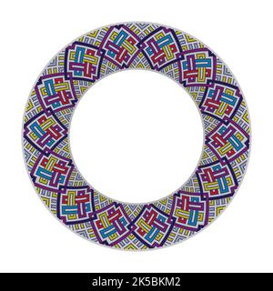 Round frame with multicolored geometric pattern on a white background. Stock Vector
