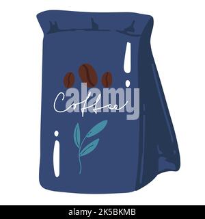 Coffee Bag. Abstract Vector Packaging Design Layout. flat cartoon Modern Typography and Hand Drawn . Isolated Stock Vector