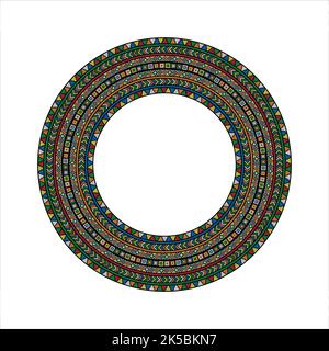 Round frame with geometric African pattern on white background. Stock Vector