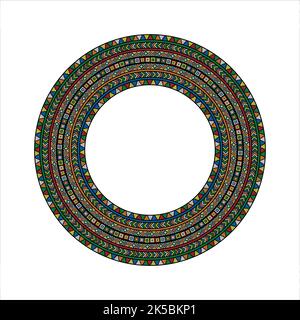 Round frame with geometric African pattern on white background. Stock Vector