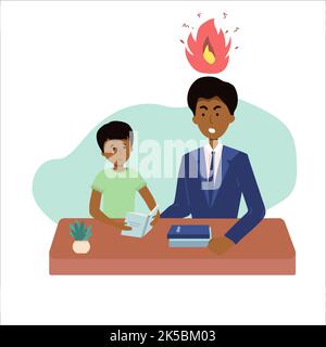Education concept male teacher feeling angry to naughty schoolboy while standing. vector flat screaming at a child. Stock Vector