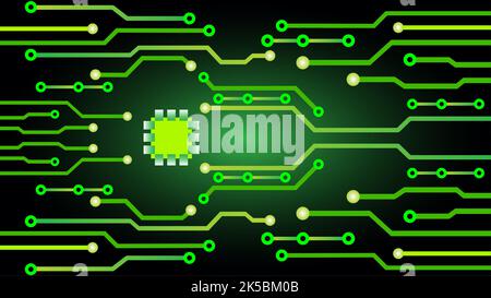 A futuristic illustrated background with glowing green sci-fi hud on a black background Stock Vector