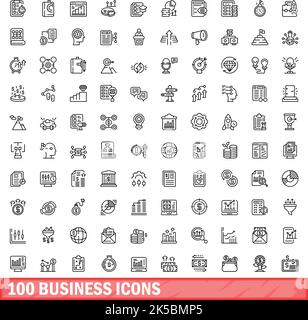 100 business icons set. Outline illustration of 100 business icons vector set isolated on white background Stock Vector