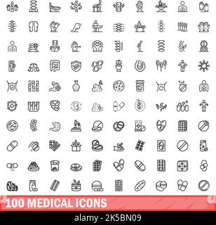 100 medical icons set. Outline illustration of 100 medical icons vector set isolated on white background Stock Vector
