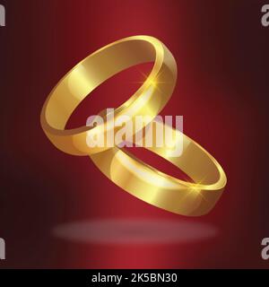 Wedding rings realistic composition with isolated image of luxury golden accessories on blank background vector illustration Stock Vector