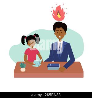 Education concept male teacher feeling angry to naughty schoolboy while standing. vector flat screaming at a child. Stock Vector