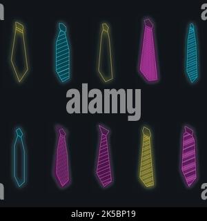 Tie suit icon set. Isometric set of tie suit vector icons neon on black Stock Vector