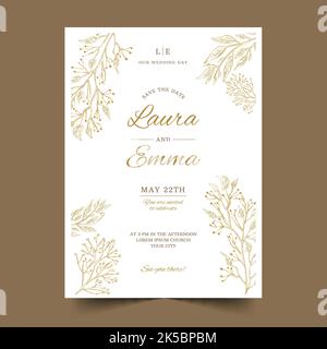 hand drawn floral wedding invitation template vector design illustration Stock Vector