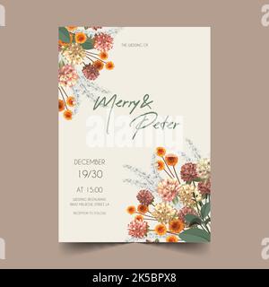 hand drawn boho wedding invitation vector design illustration Stock Vector