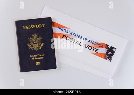 Sending ballot by mail on day of voting during US national elections day only US citizens Stock Photo
