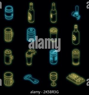 Beer drink icon set. Isometric set of beer drink vector icons neon on black Stock Vector