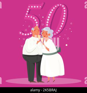 people celebrating golden wedding anniversary vector design illustration Stock Vector