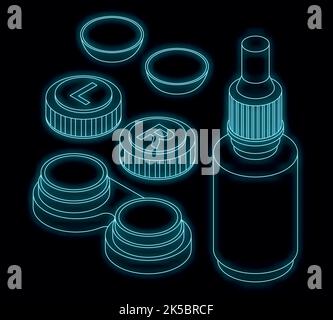 Contact lens icons set. Isometric set of contact lens vector icons neon on black Stock Vector