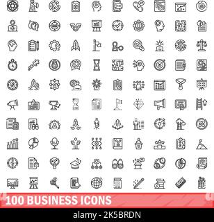 100 business icons set. Outline illustration of 100 business icons vector set isolated on white background Stock Vector