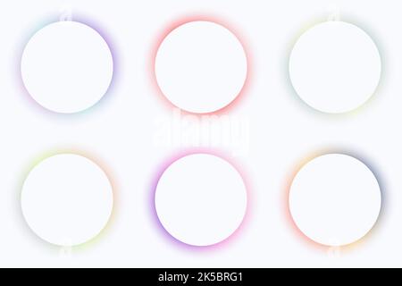 Set of 3D sign pastels colors blurred white geometric circle frame isolated on white background. Vector illustration Stock Vector