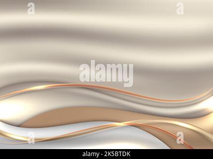 Elegant 3D template golden wave shapes and lines elements on gold fabric background realistic luxury paper cut style. Vector illustration Stock Vector